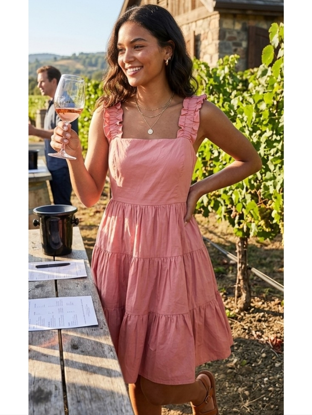 Altar'd State Tiered Mini Dress Dusty Coral Size M
